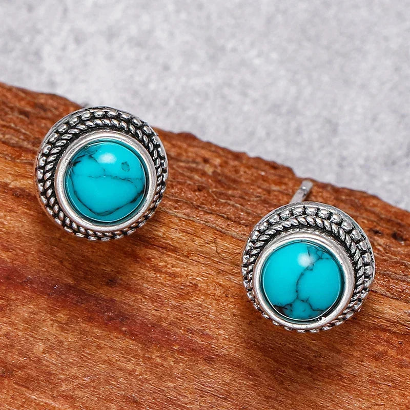 Vintage boho stila tirkīza imitācijas auskari ar tapiņām